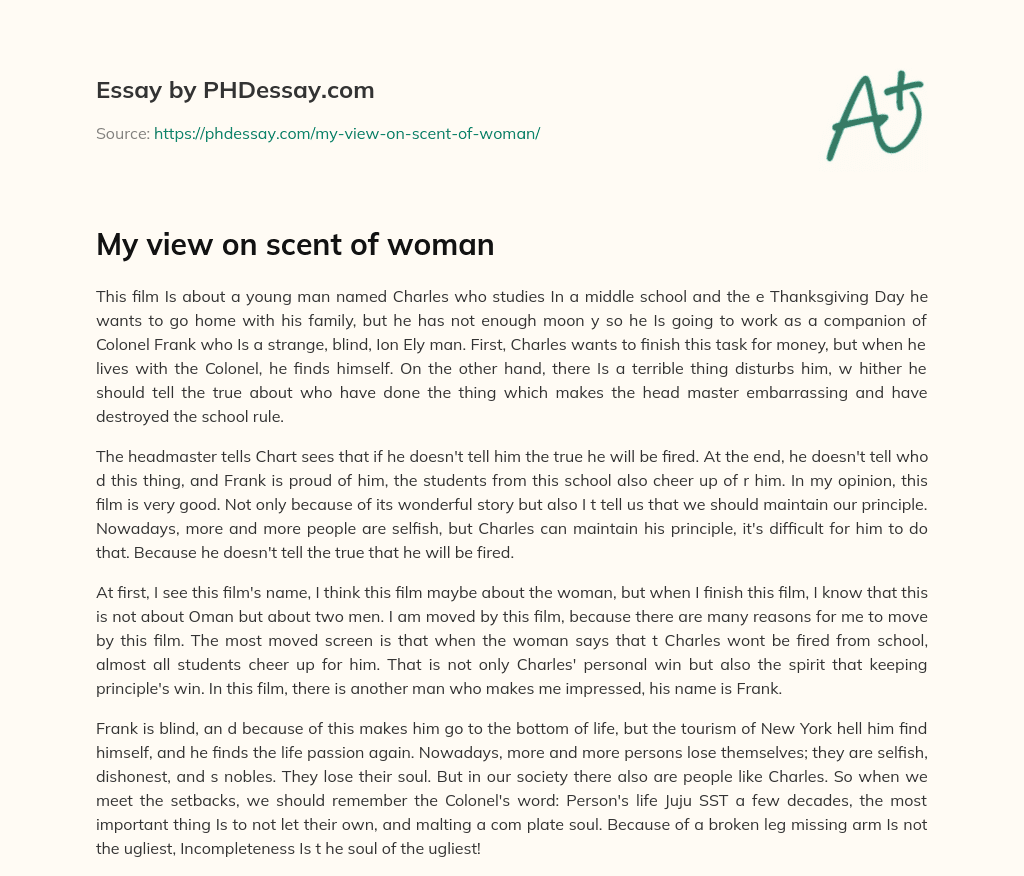 My view on scent of woman essay