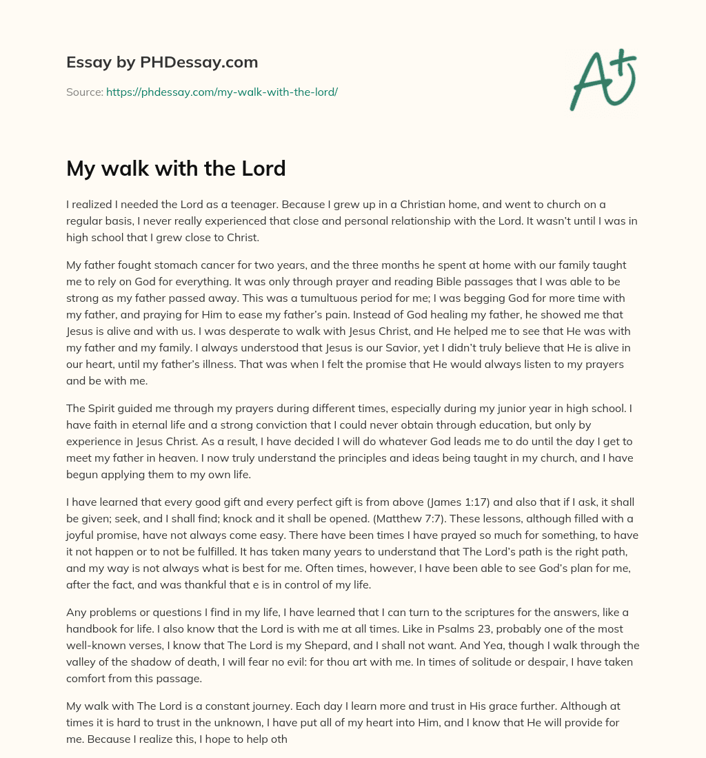 My walk with the Lord essay