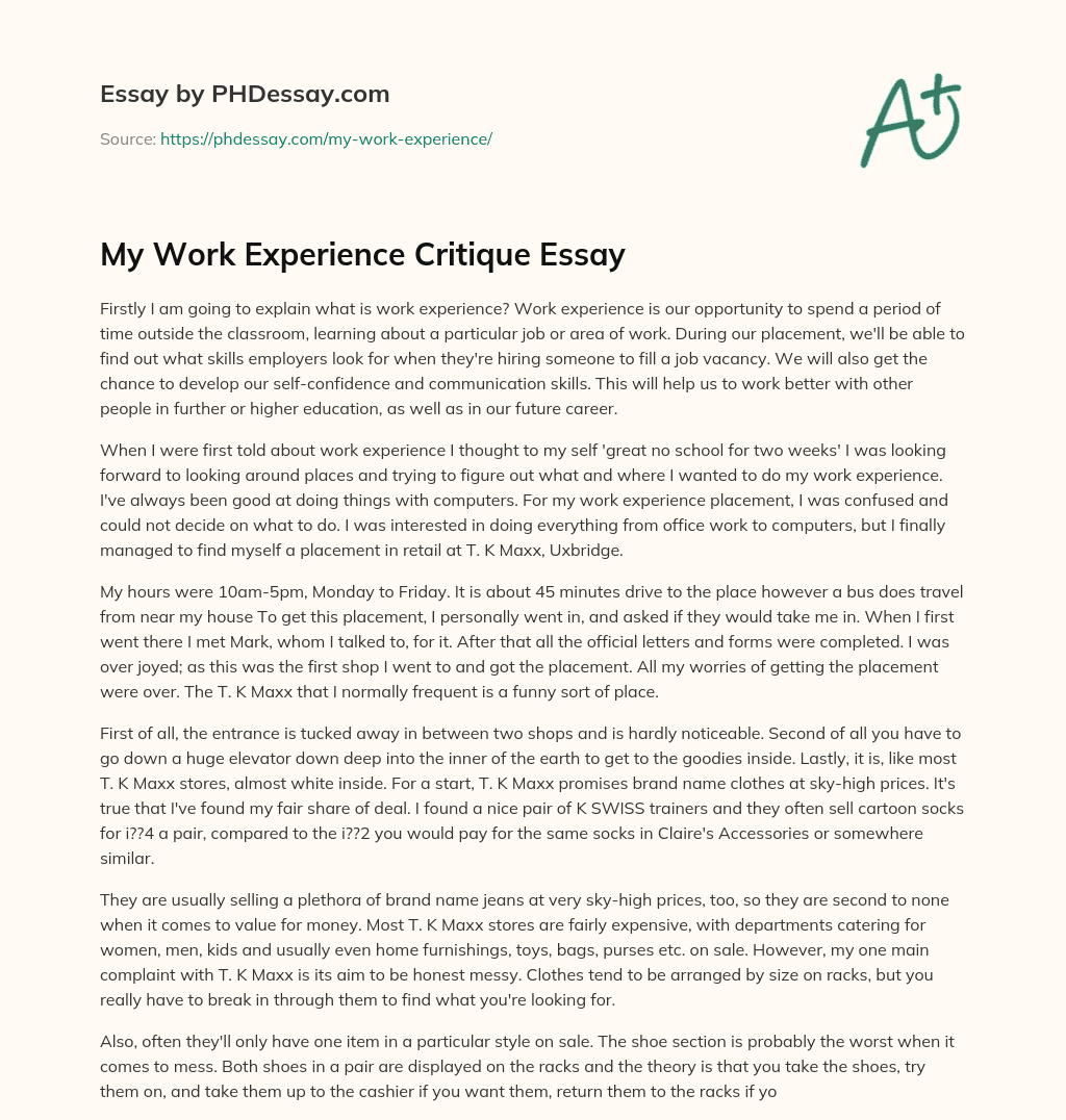 essay on my work experience