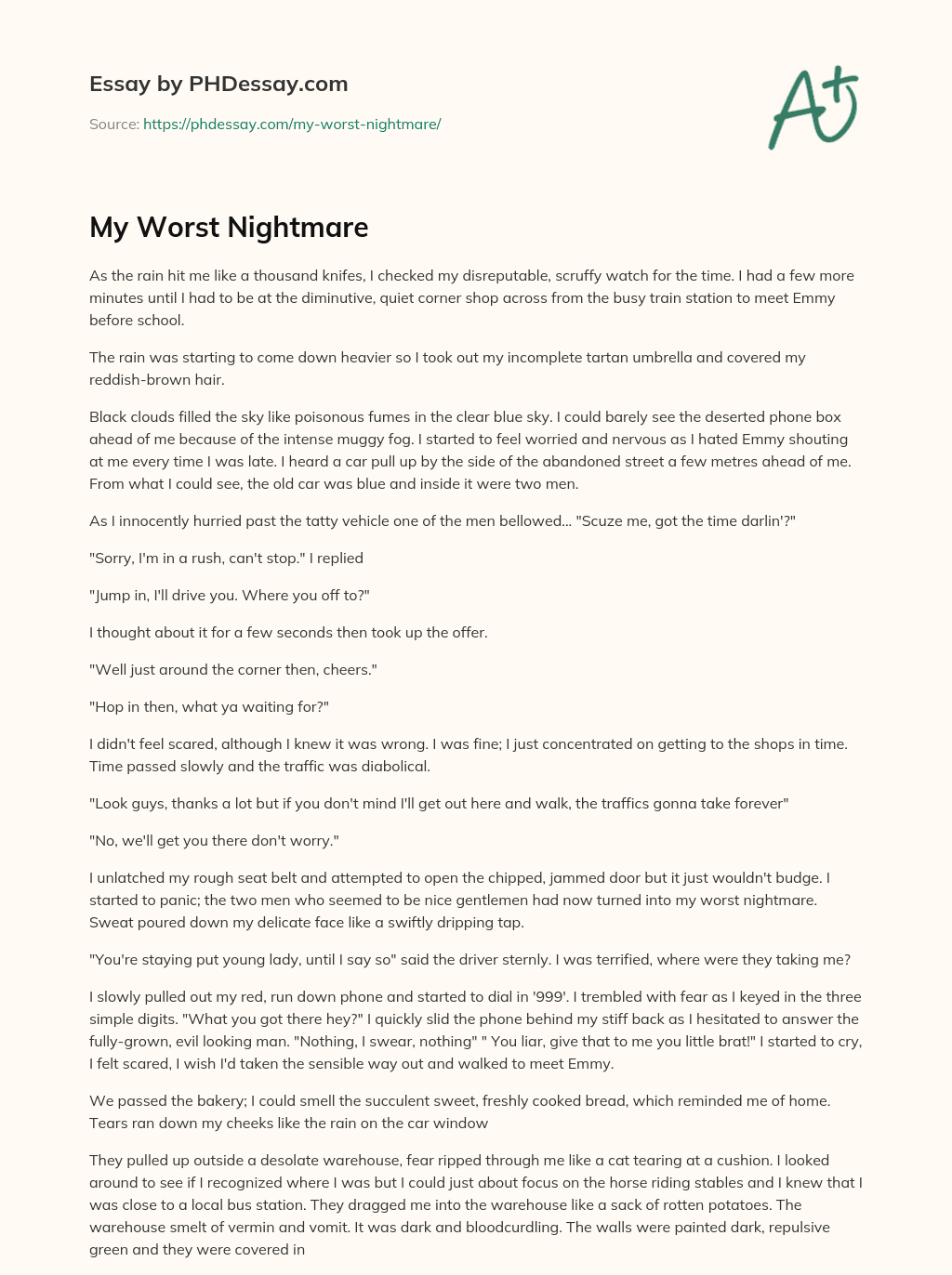 my worst nightmare essay 100 words in english