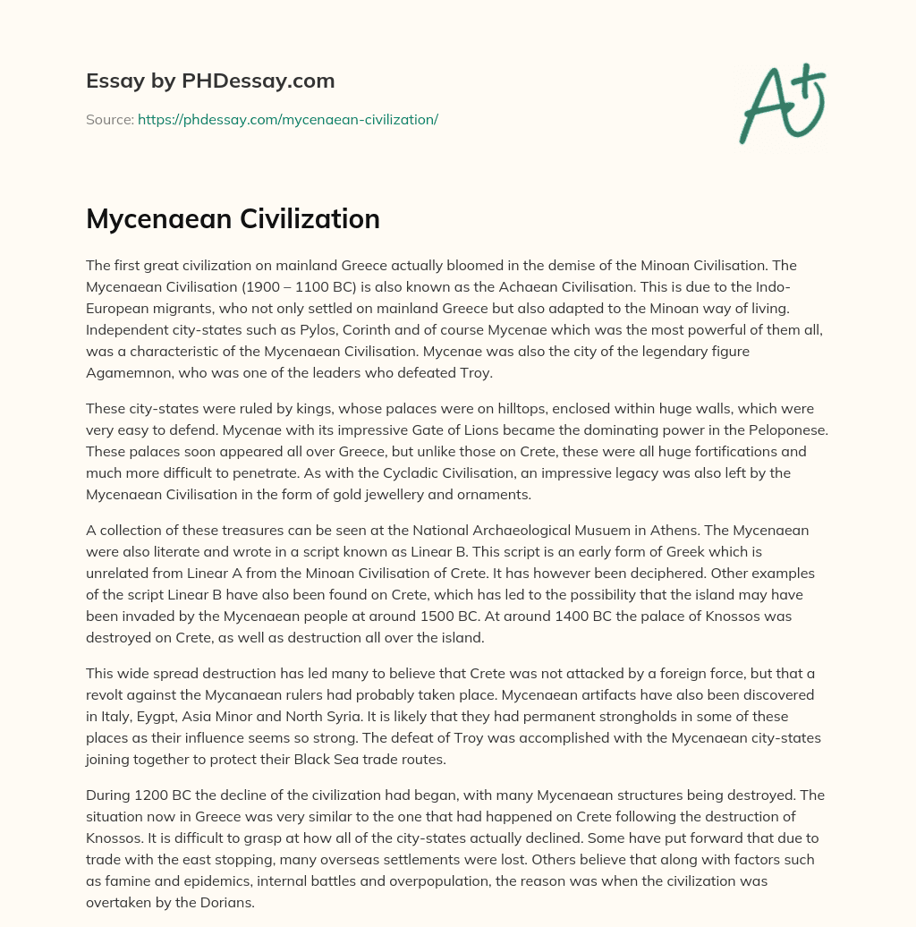 Mycenaean Civilization essay