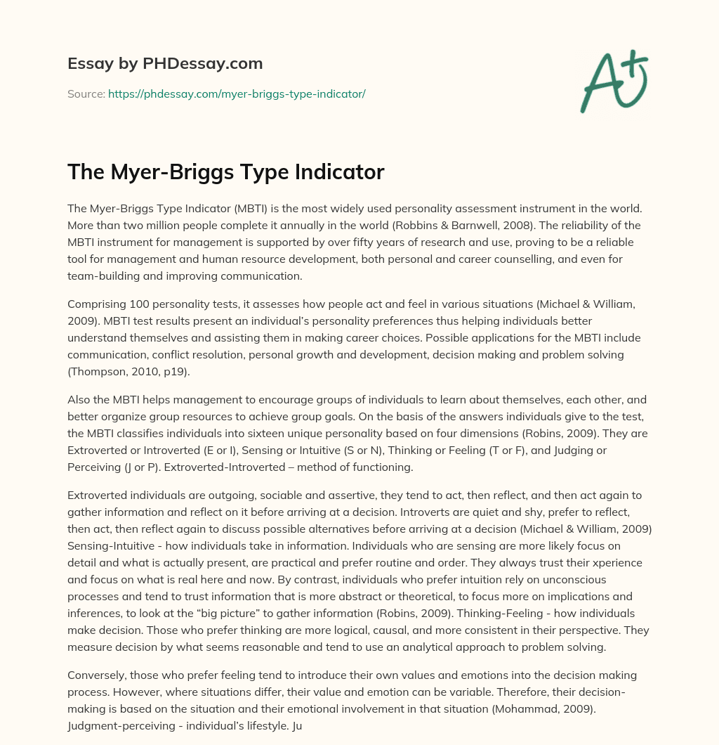 The Myer-Briggs Type Indicator essay