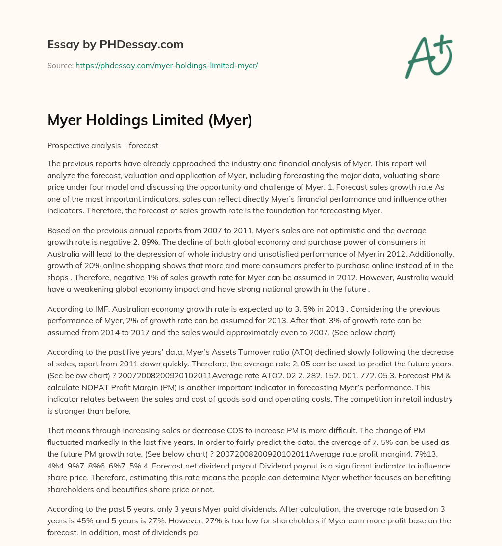 Myer Holdings Limited (Myer) essay