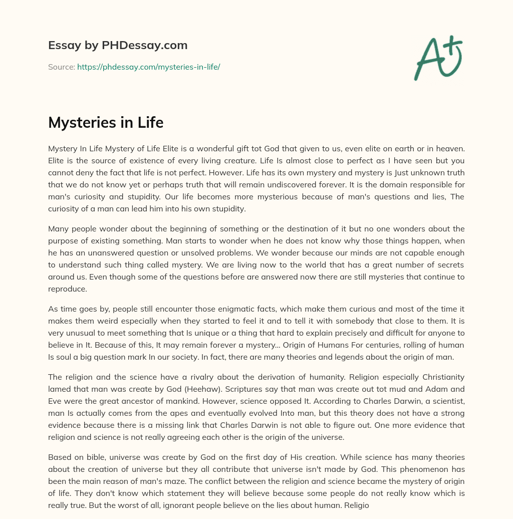 Mysteries in Life essay