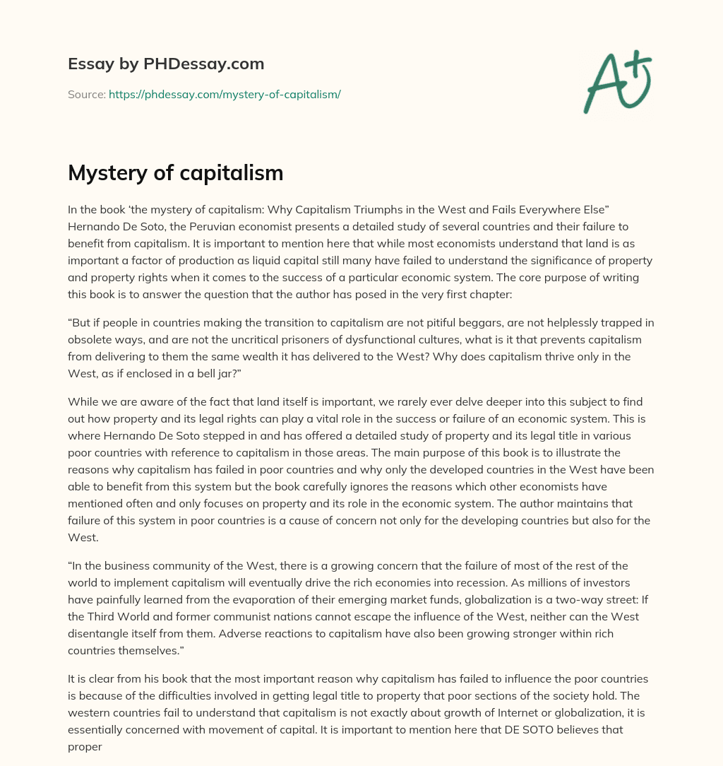 Mystery of capitalism essay
