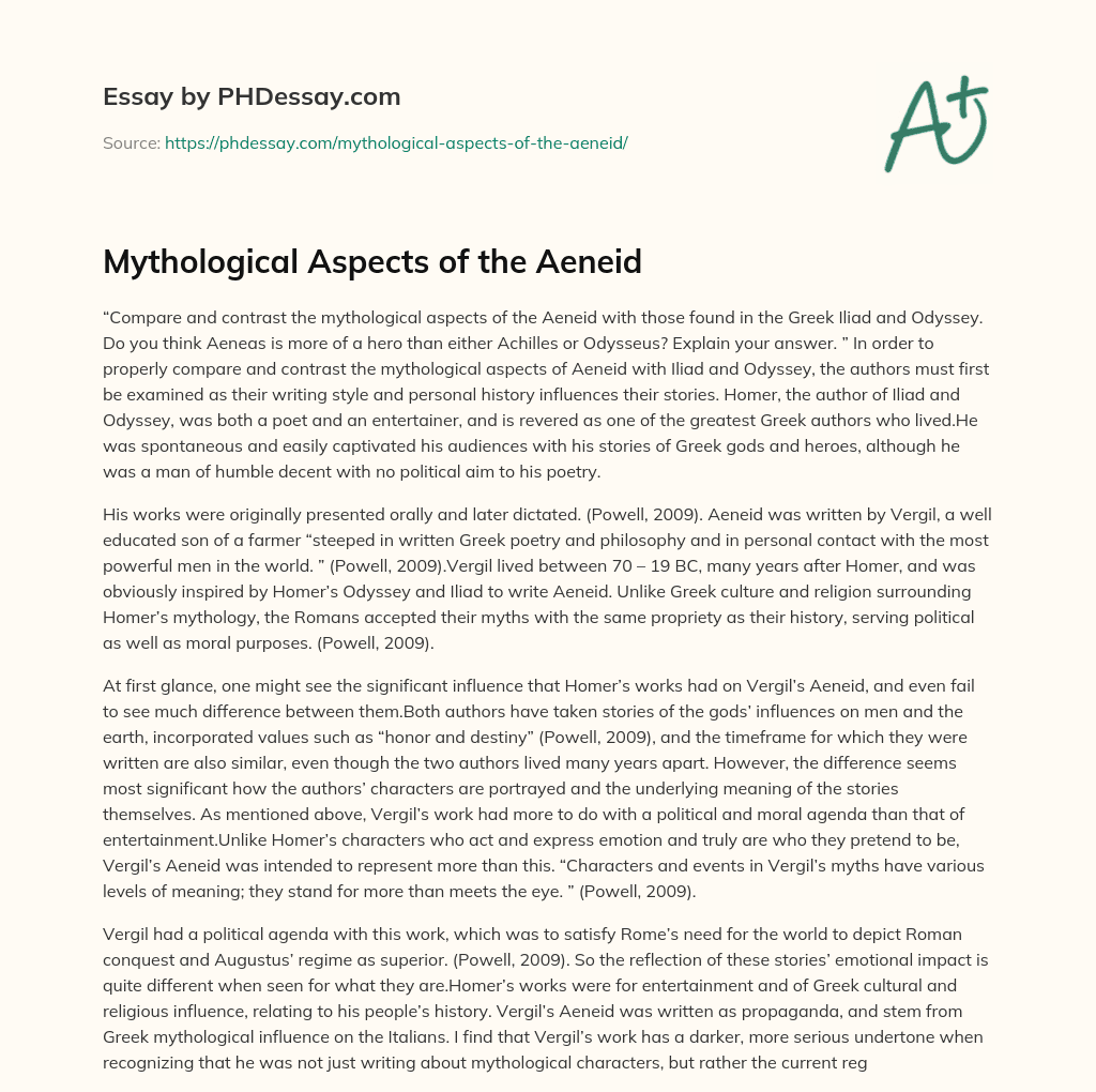 Mythological Aspects of the Aeneid essay
