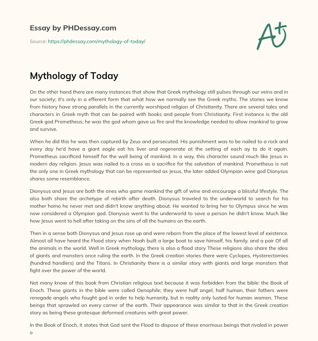 Mythology of Today essay