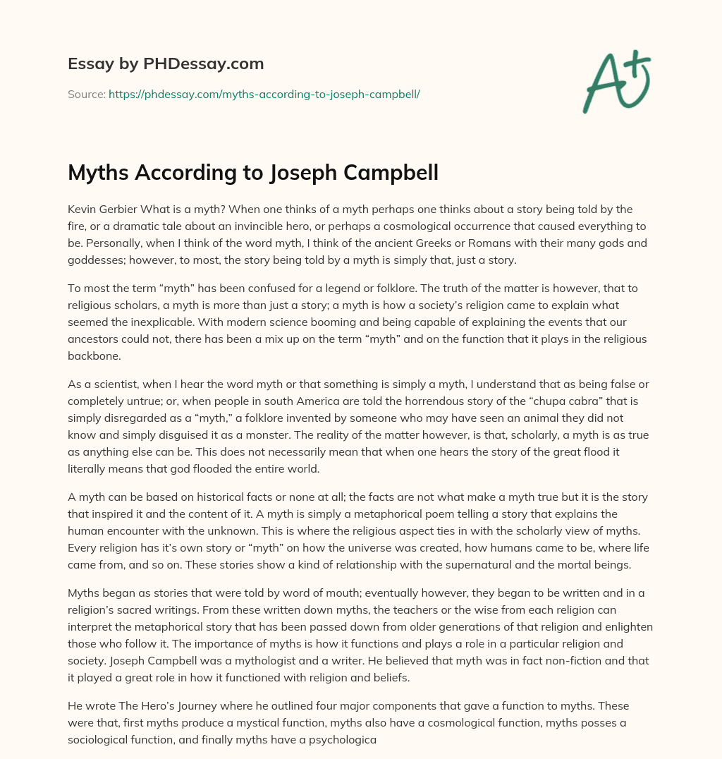 Myths According to Joseph Campbell essay