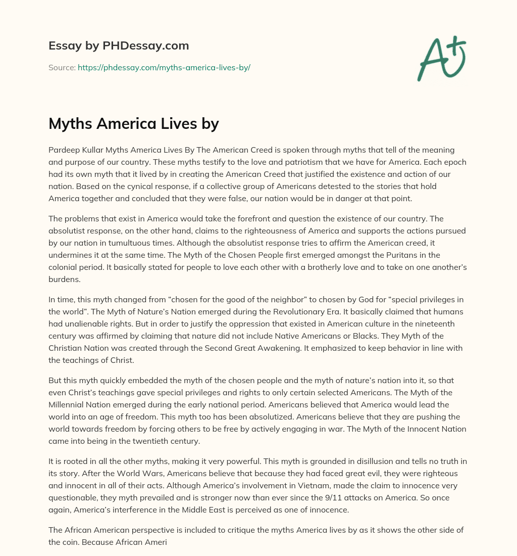 Myths America Lives by essay