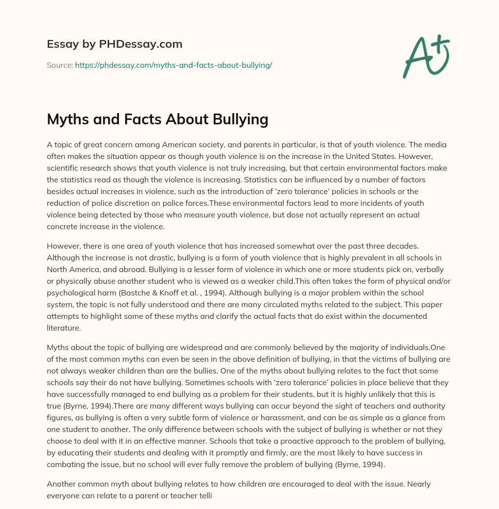 Myths and Facts About Bullying essay