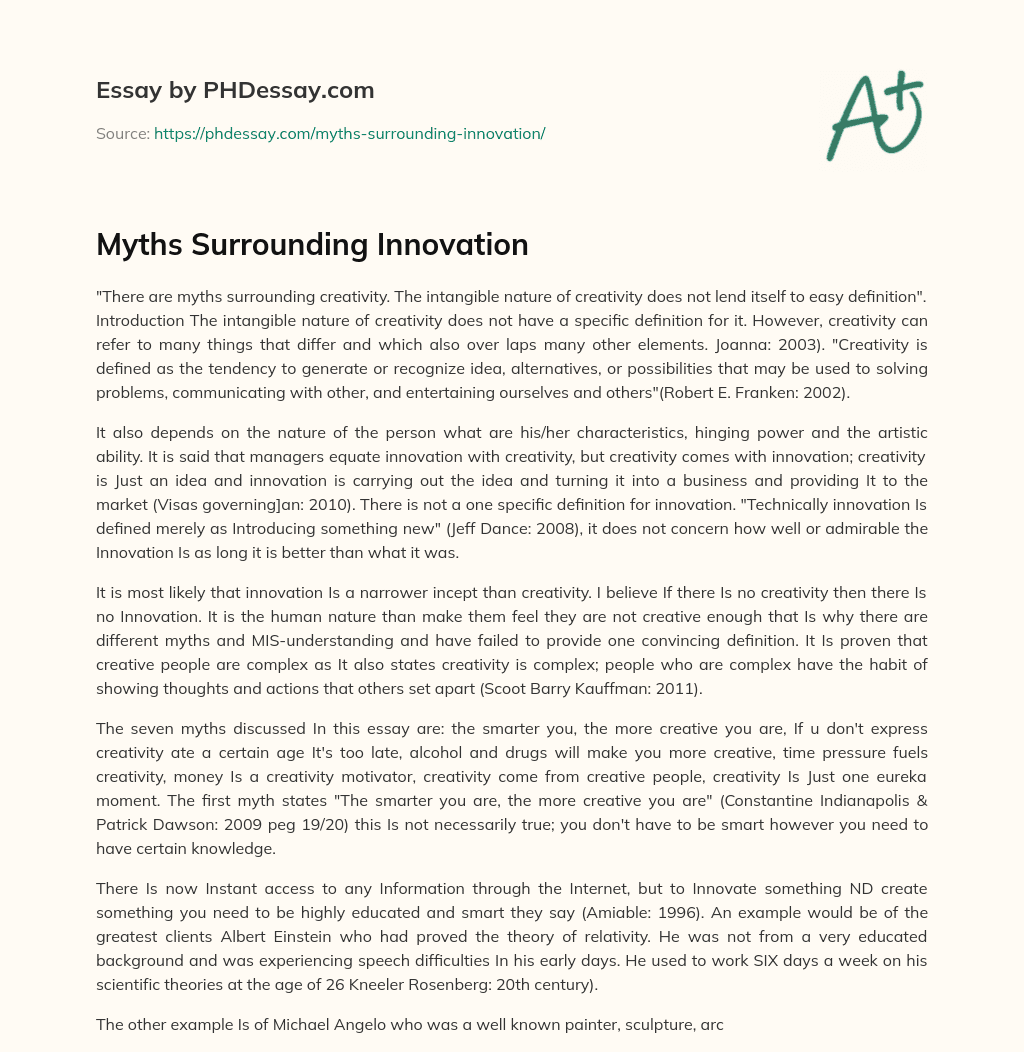 Myths Surrounding Innovation essay