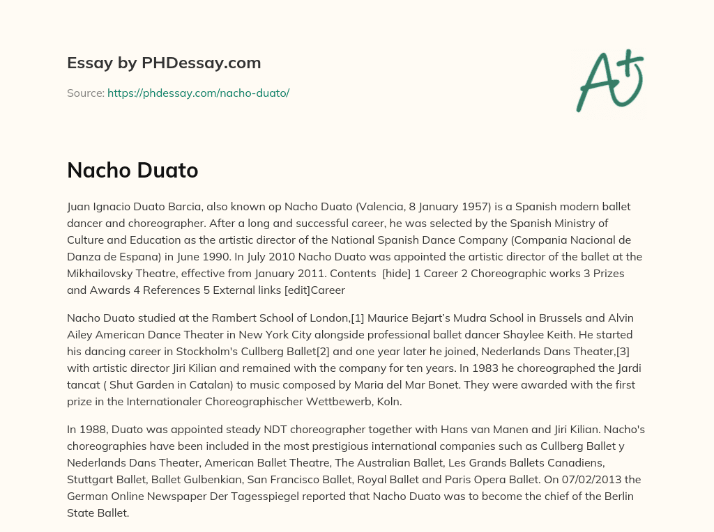 Nacho Duato: Spanish Ballet Dancer and Choreographer essay