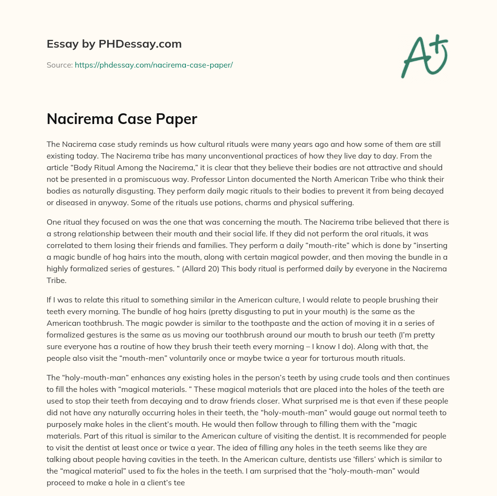 Nacirema Case Paper essay
