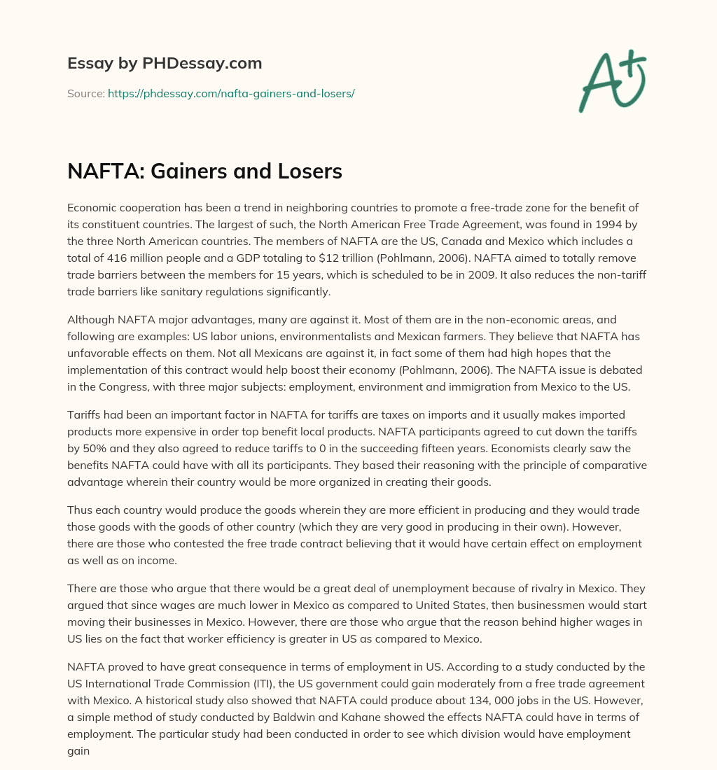 NAFTA: Gainers and Losers essay