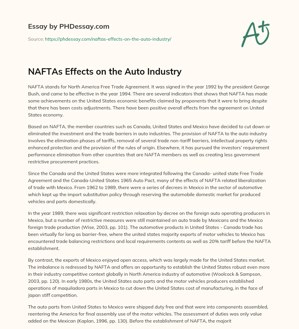 NAFTAs Effects on the Auto Industry essay