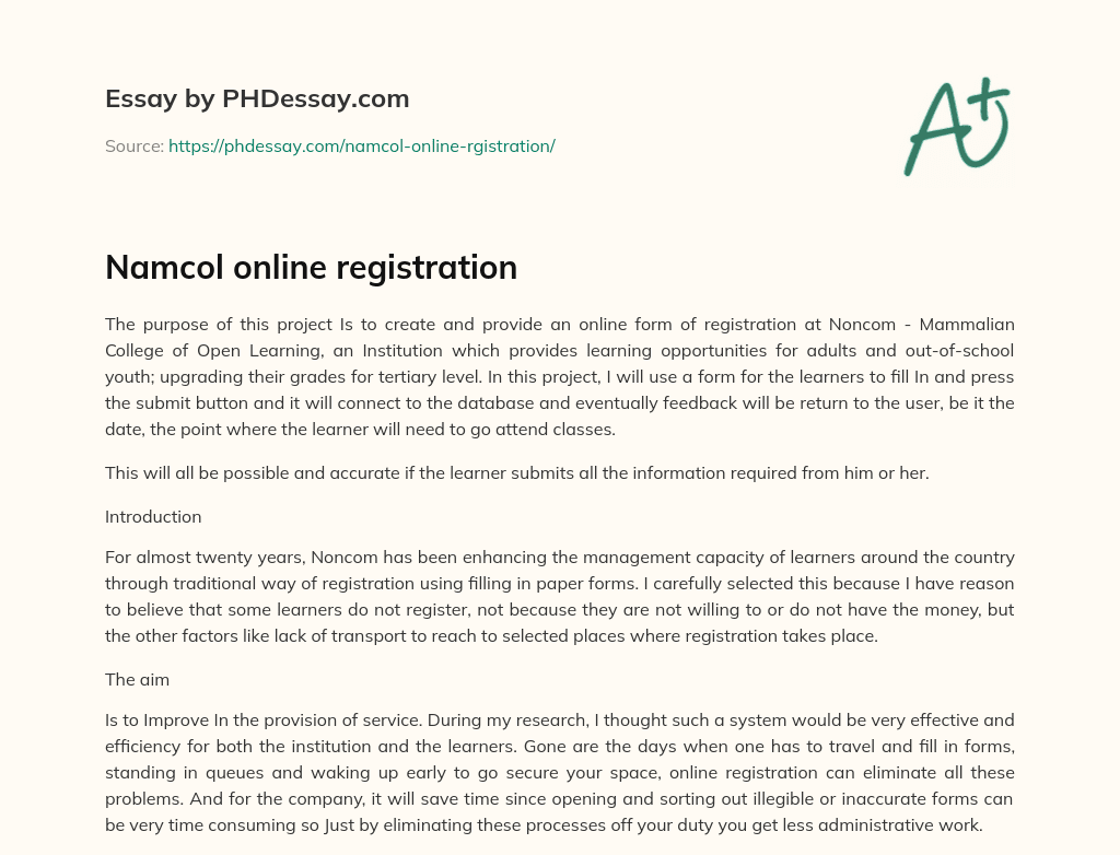 Namcol online registration essay
