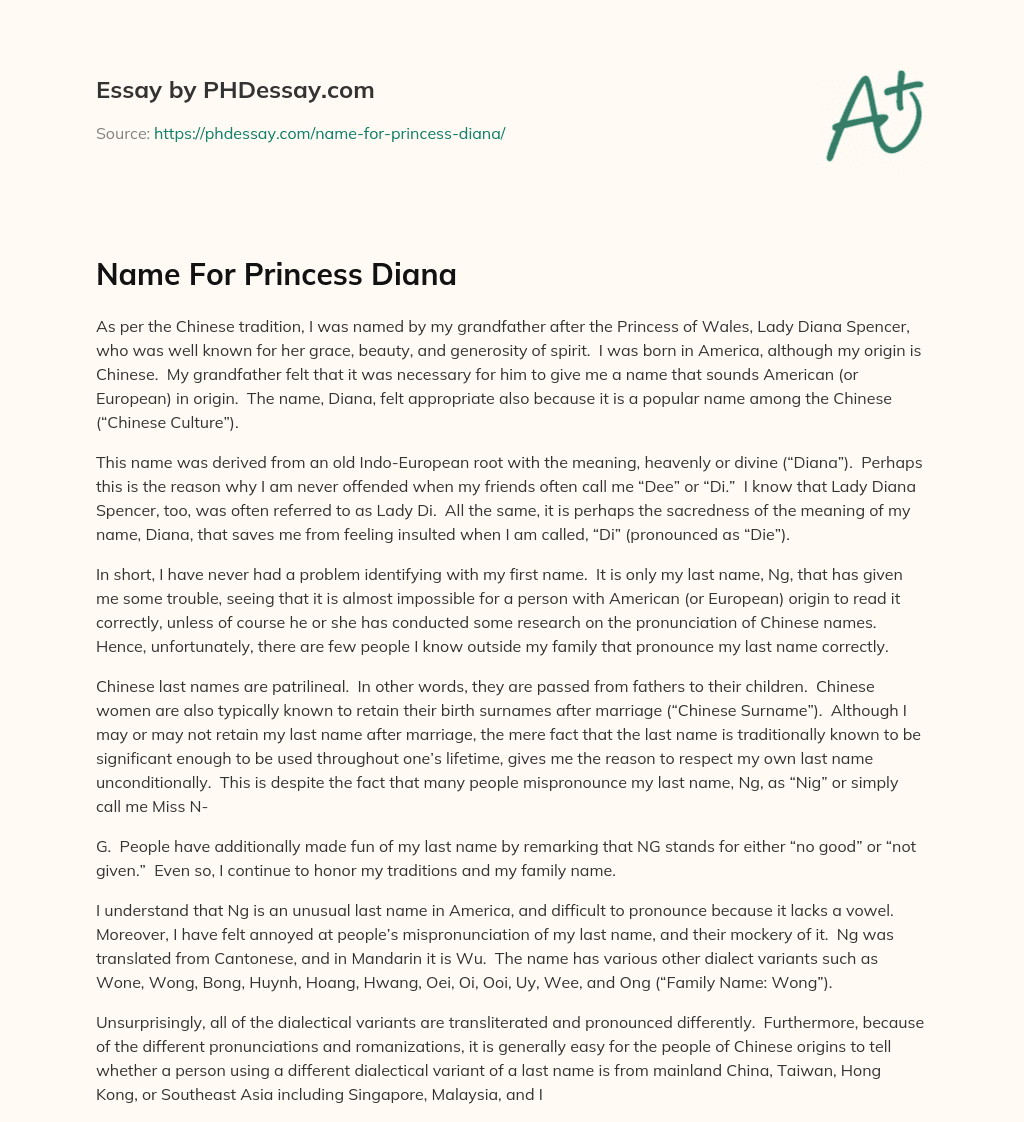 Name For Princess Diana essay