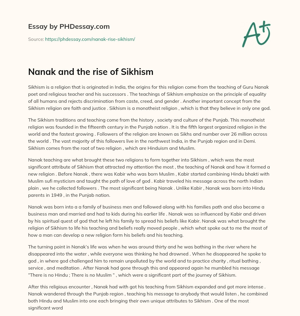 Nanak and the rise of Sikhism essay