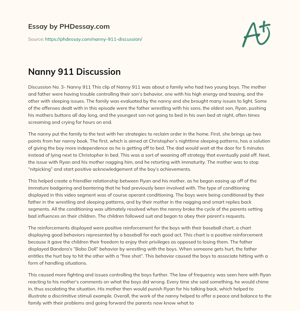 Nanny 911 Discussion essay