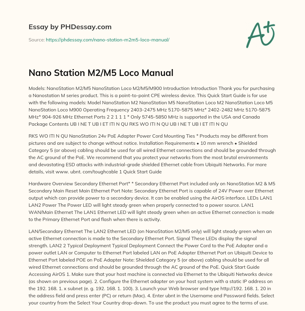 Nano Station M2/M5 Loco Manual essay