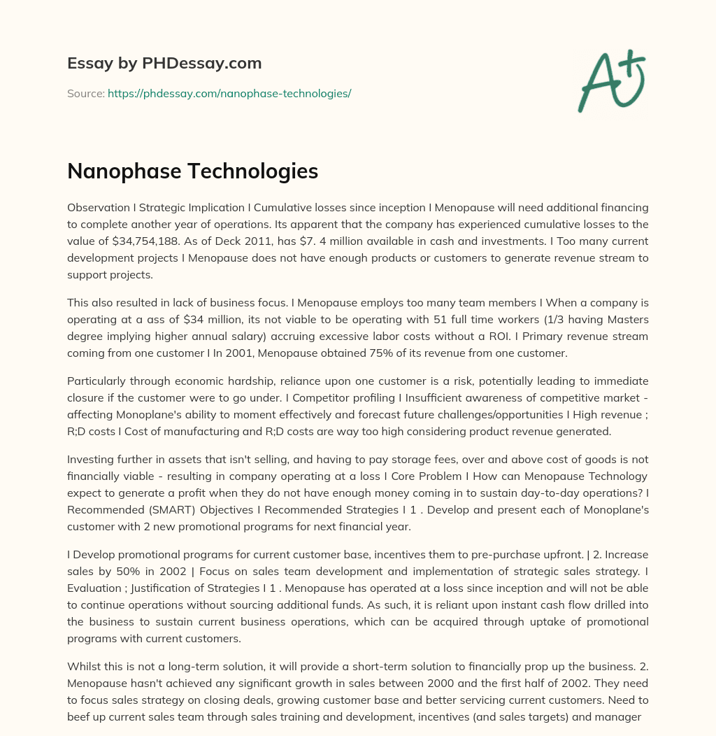 Nanophase Technologies essay