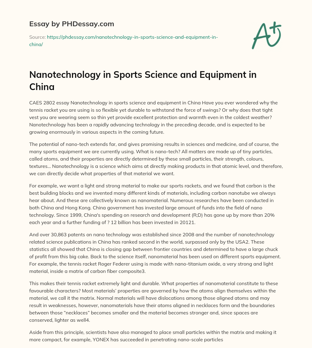 Nanotechnology in Sports Science and Equipment in China