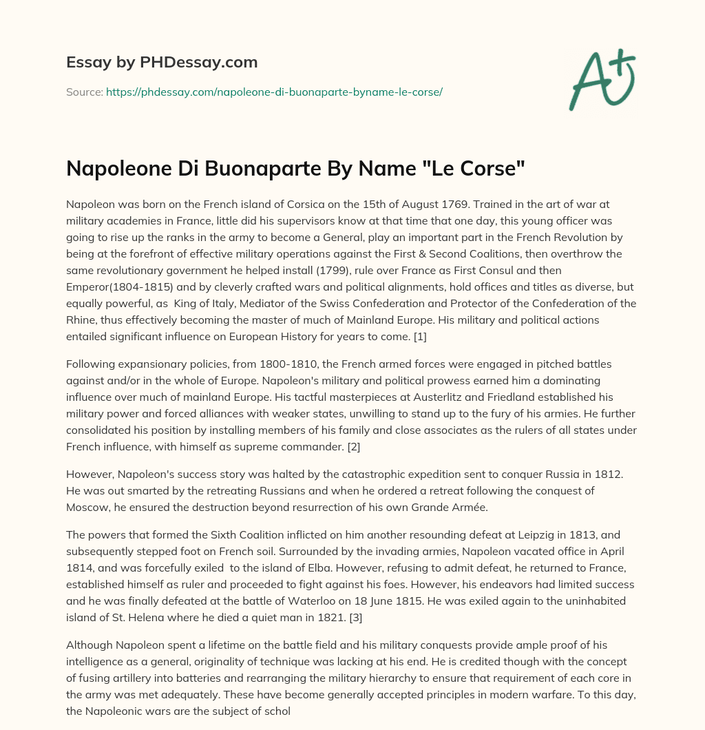 Napoleone Di Buonaparte By Name “Le Corse” essay