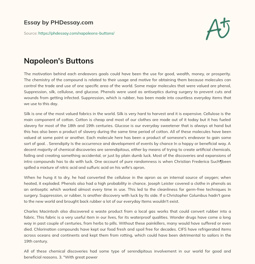 Napoleon’s Buttons essay