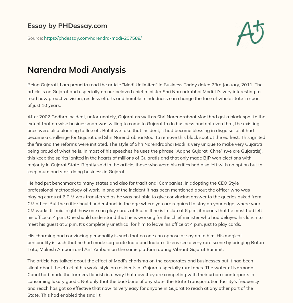 Narendra Modi Analysis essay