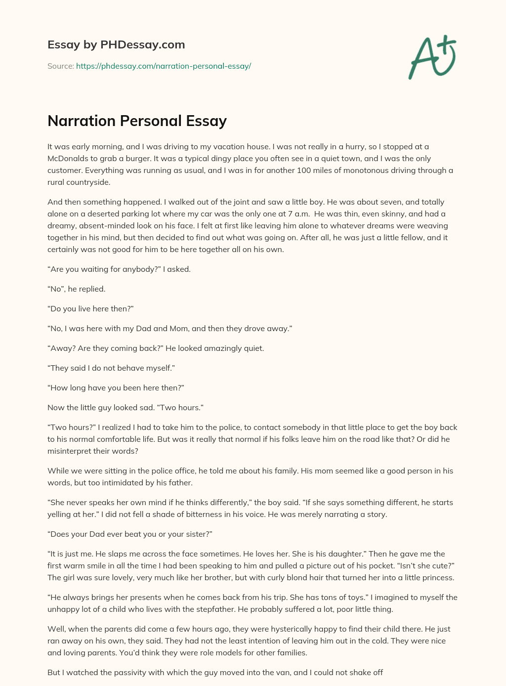 Narration Personal Essay essay