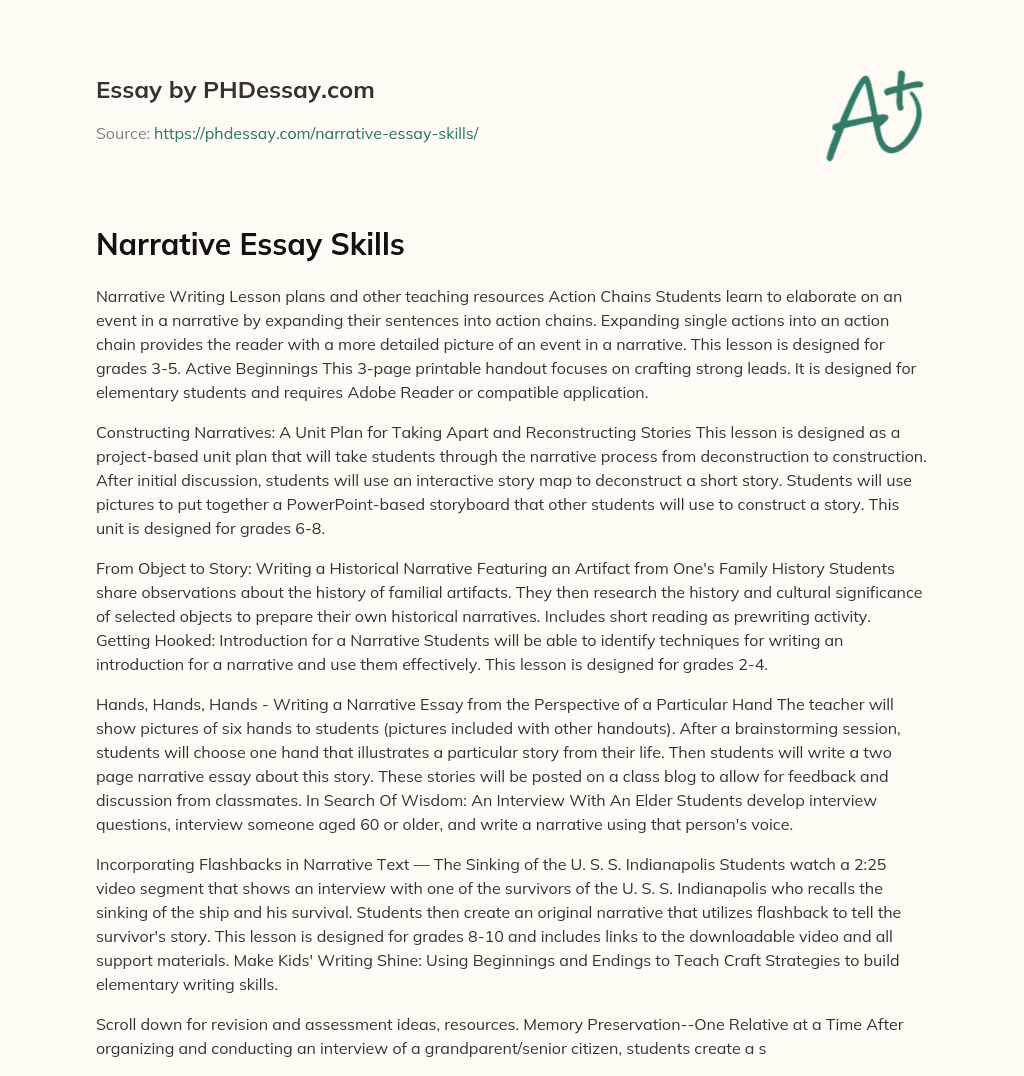 Narrative Essay Skills essay