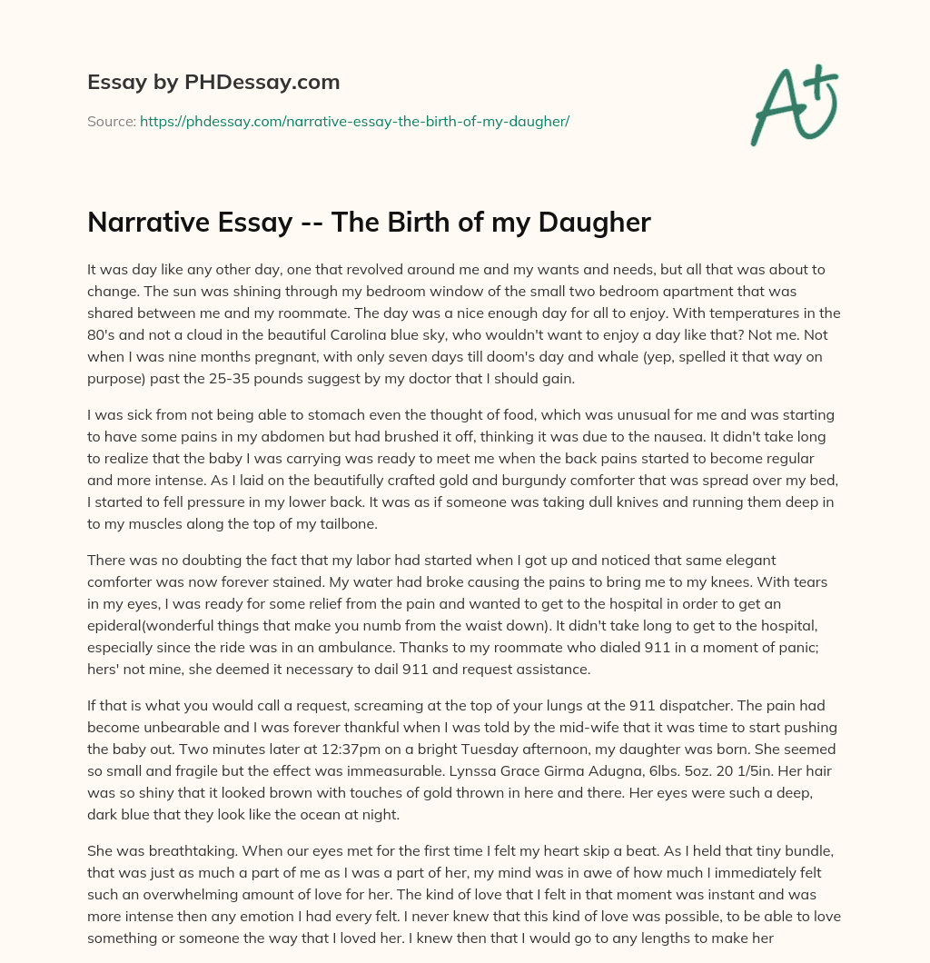Narrative Essay — The Birth of my Daugher essay