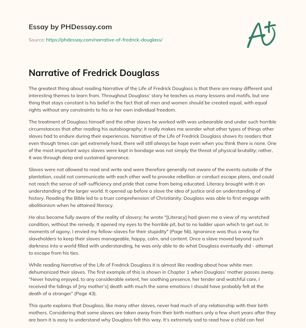 Narrative of Fredrick Douglass essay
