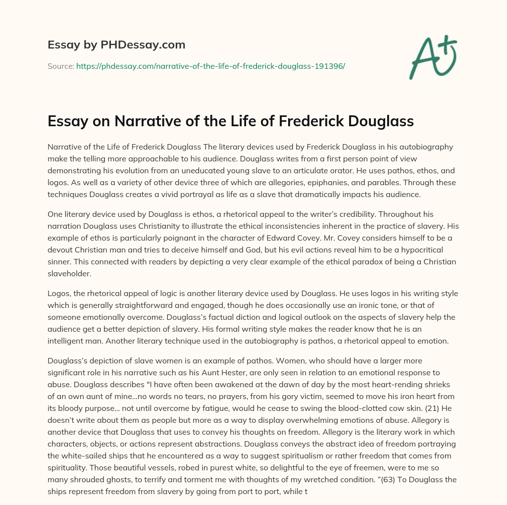Essay on Narrative of the Life of Frederick Douglass essay