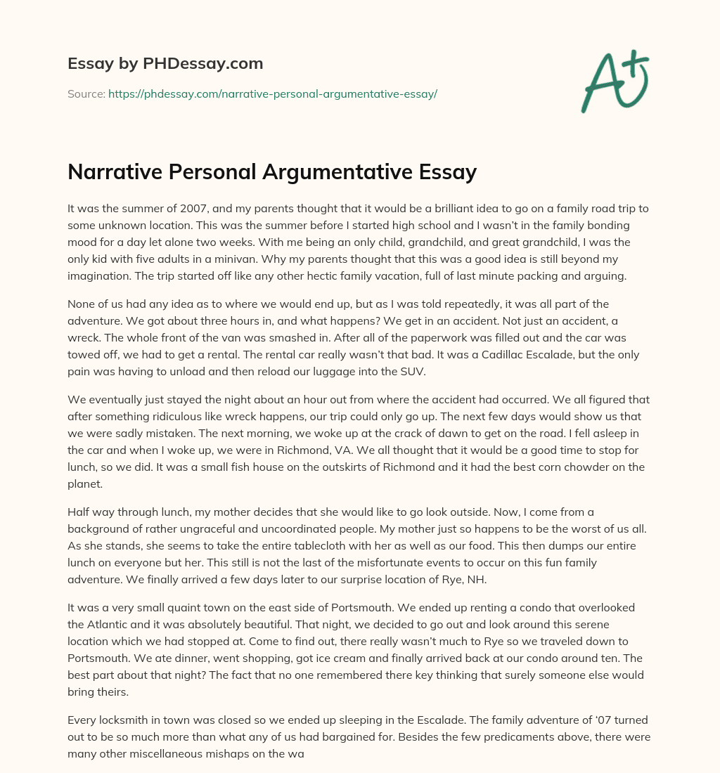 Narrative Personal Argumentative Essay essay