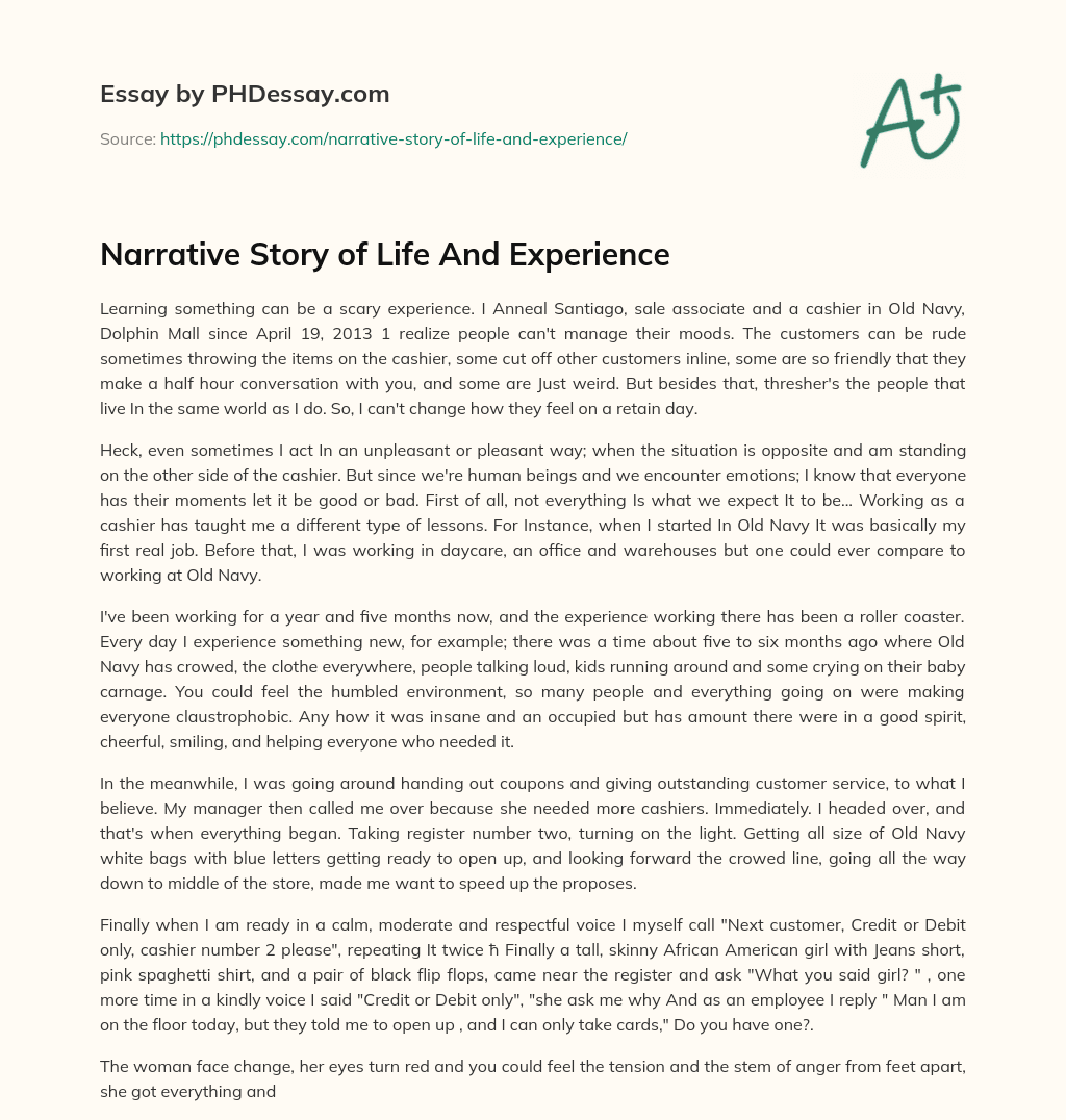 narrative essay about a life experience