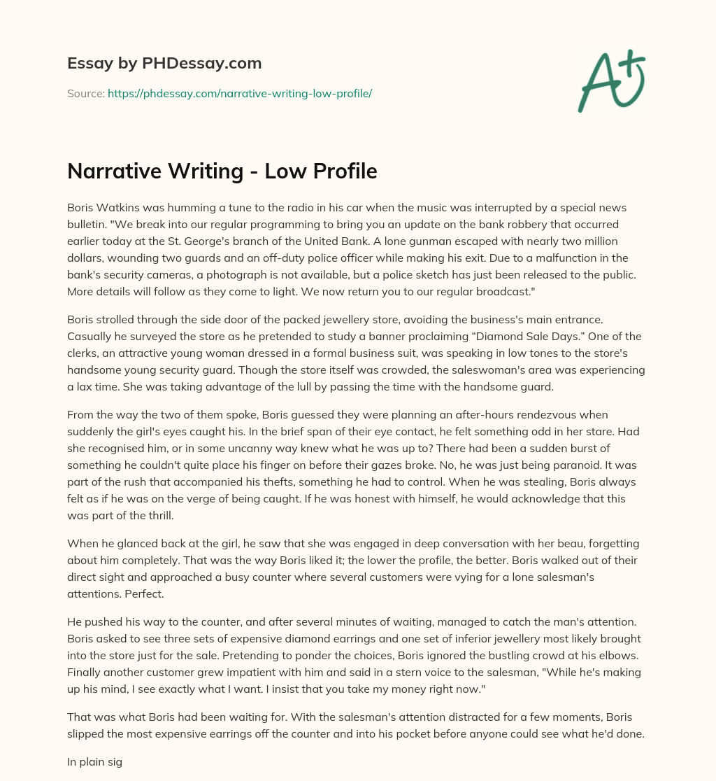 Narrative Writing – Low Profile essay