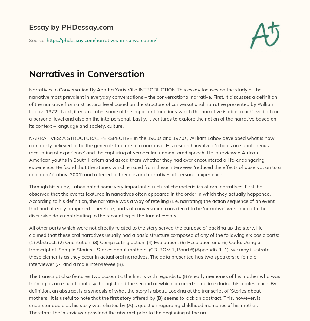 Narratives in Conversation essay