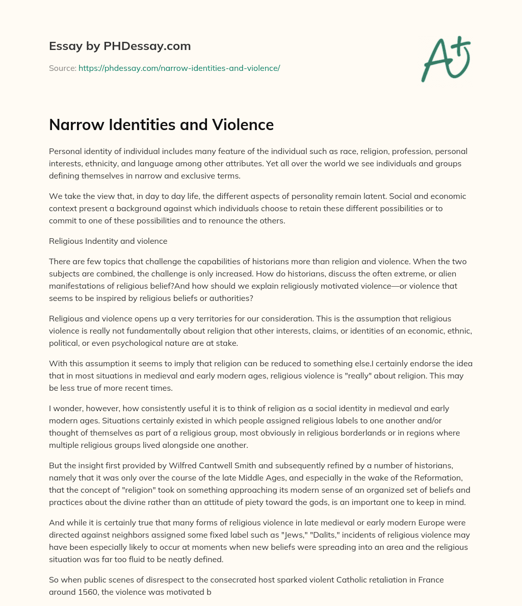 Narrow Identities and Violence essay