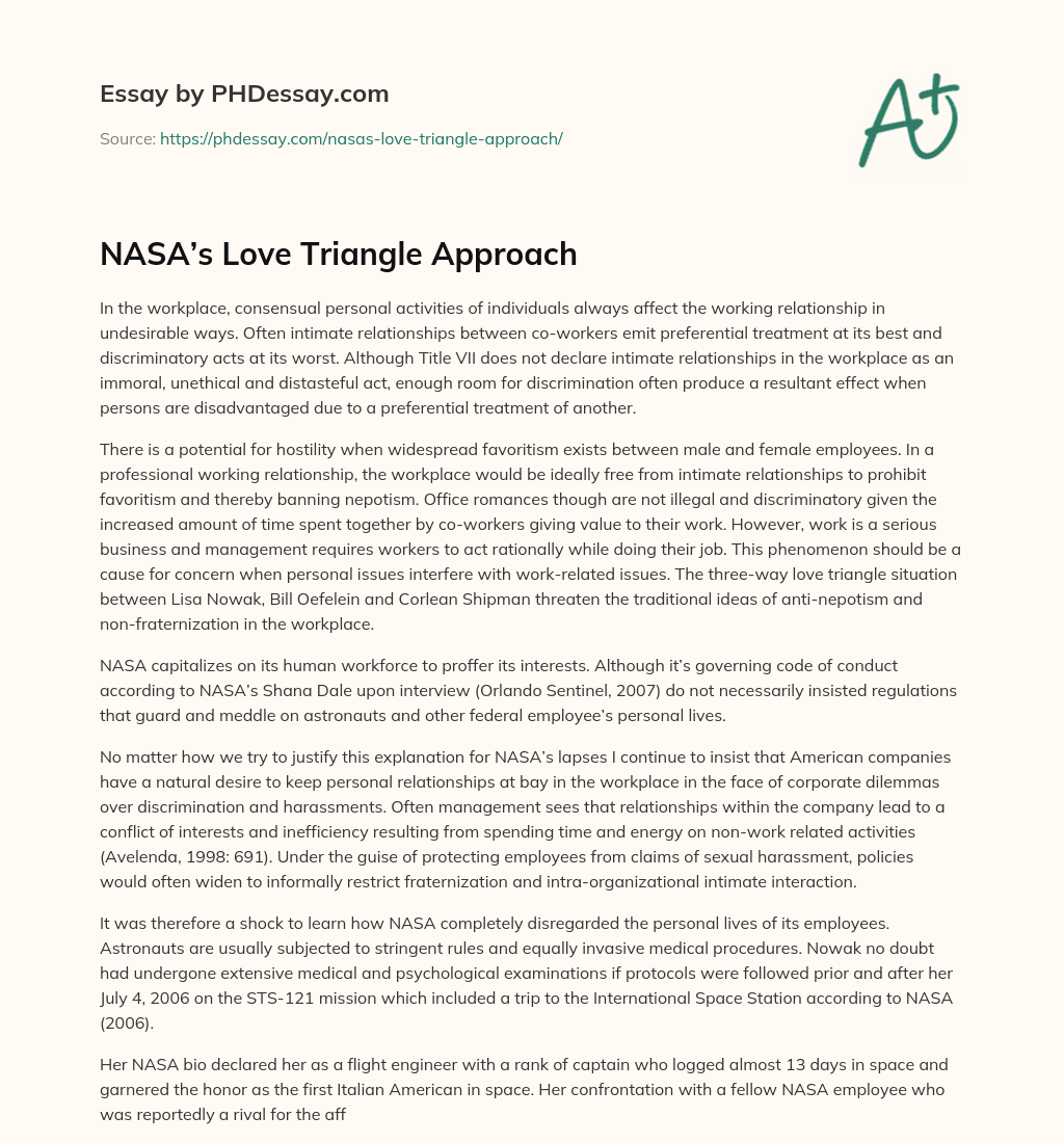 NASA’s Love Triangle Approach essay