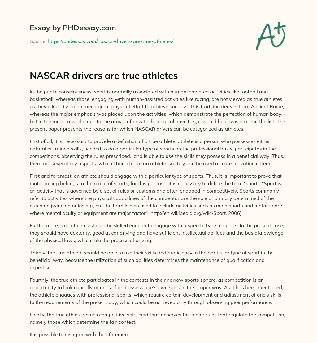 NASCAR drivers are true athletes essay