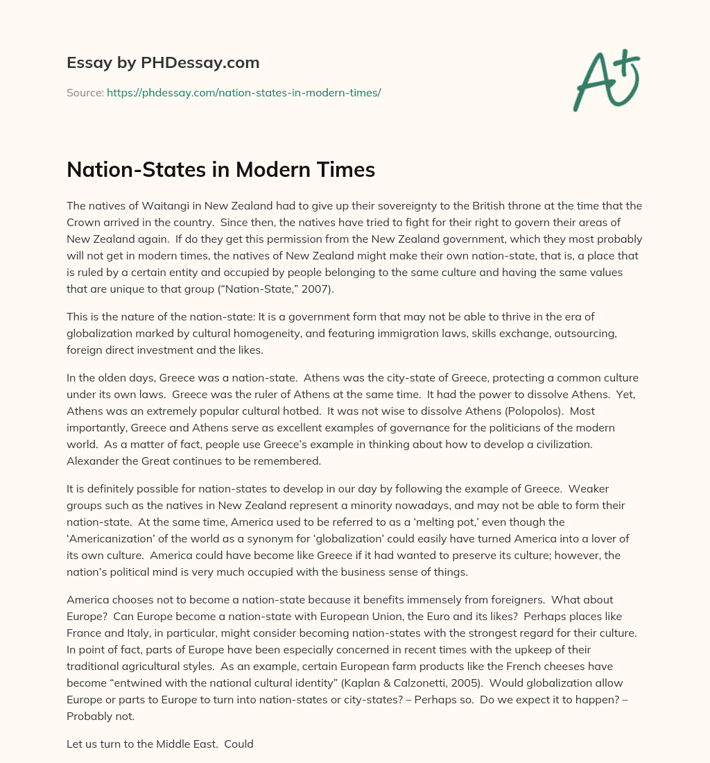 Nation-States in Modern Times essay