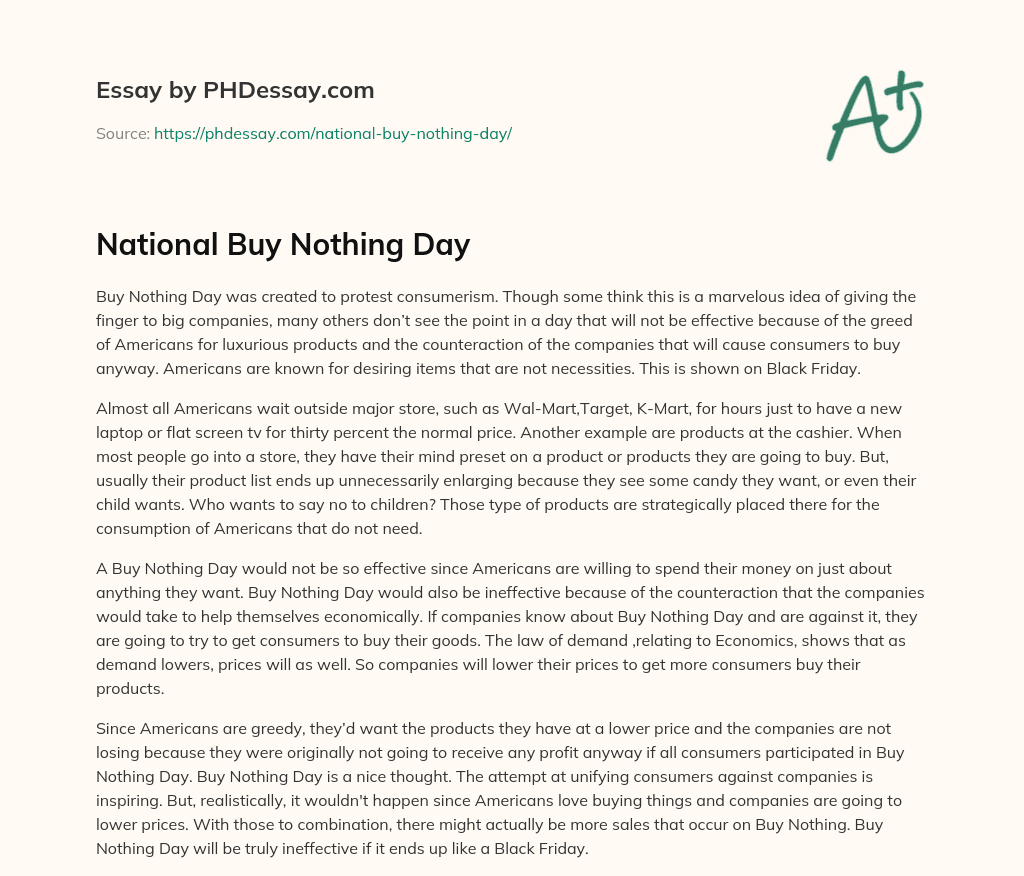 National Buy Nothing Day essay