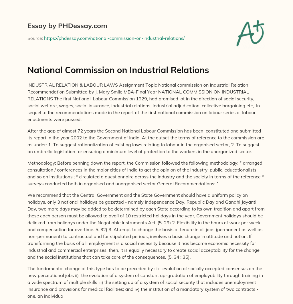 National Commission on Industrial Relations essay