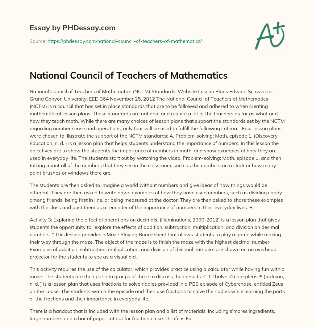 National Council of Teachers of Mathematics essay