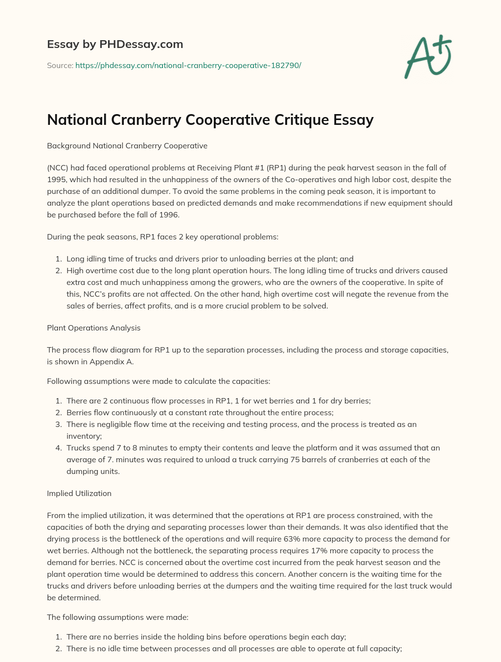 National Cranberry Cooperative Critique Essay essay