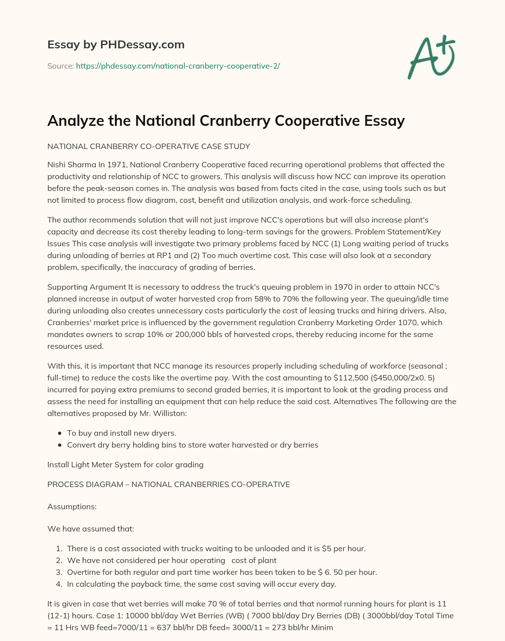 Improving National Cranberry Cooperative’s Operations and Productivity essay