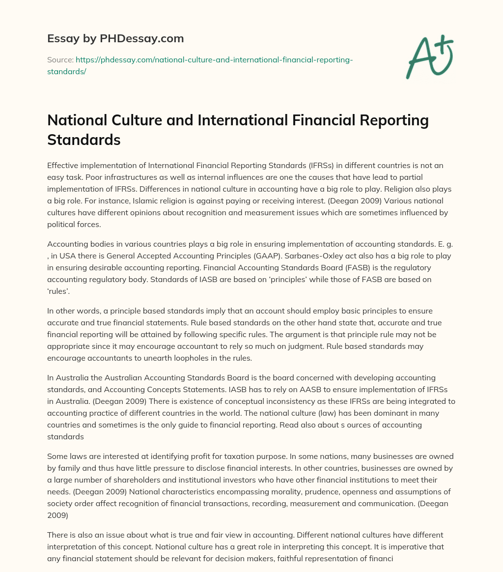 National Culture and International Financial Reporting Standards essay