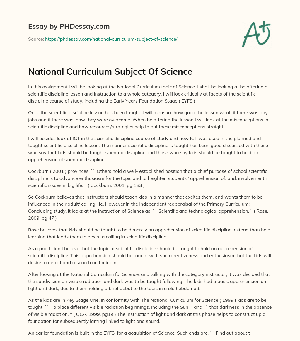 National Curriculum Subject Of Science essay