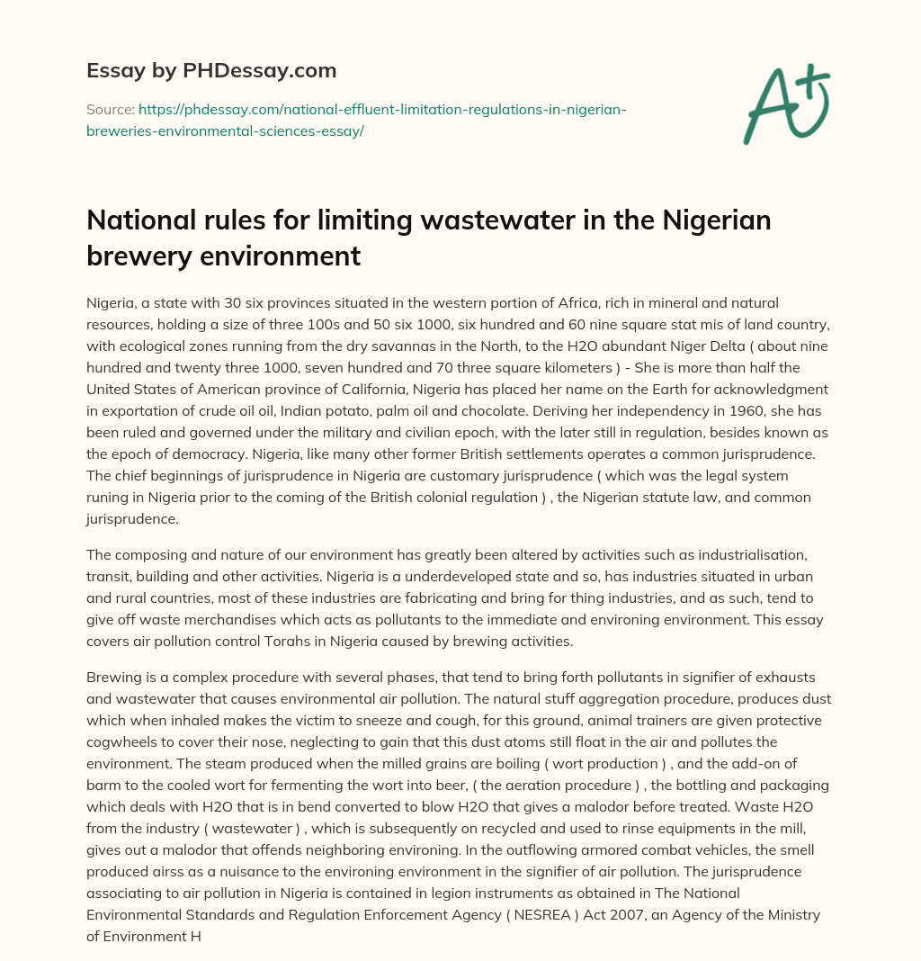 National rules for limiting wastewater in the Nigerian brewery environment essay